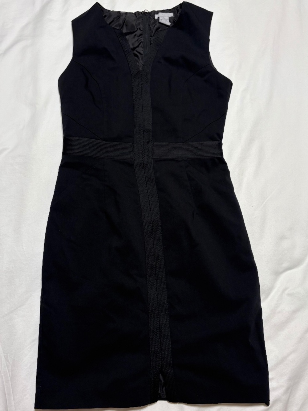 H&M VTG Y2K 2012 Black V-Neck Sheath Dress - Size 8 - Grosgrain Trim